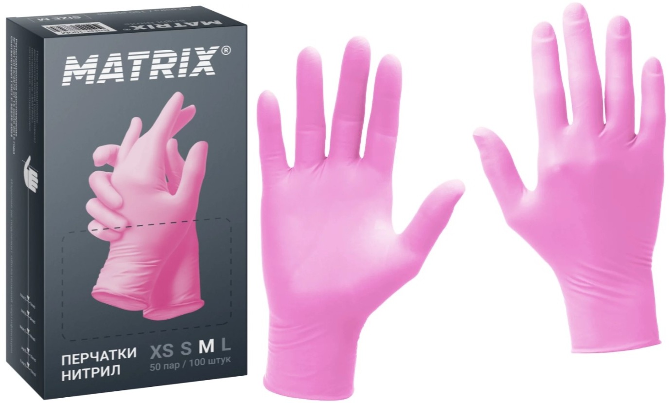 Перчатки нитриловые Matrix Pink Nitril 8г неоп. нестер.текст.на пальц. цв.розовый р.L(уп50/500пар)*