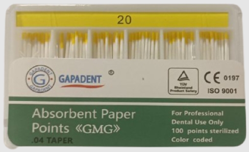 Штифты бумажные абсорбирующие эндоканальные GMG конусность 04 №20 (уп.100шт/10уп/1000уп)*